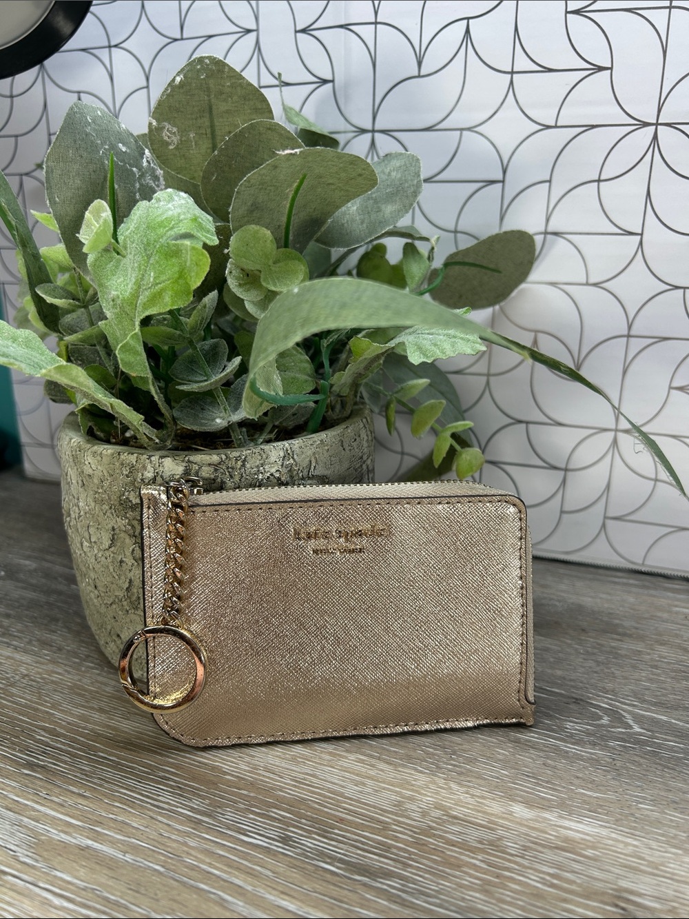 kate spade Metallic Rose Gold Card Wallet with Keyring